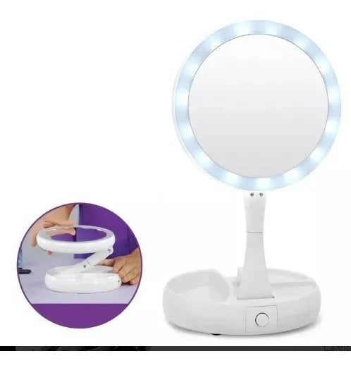 GlowMirror™ – Espejo de Maquillaje Plegable con Luz LED