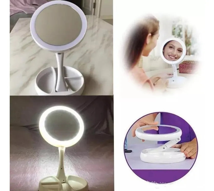 GlowMirror™ – Espejo de Maquillaje Plegable con Luz LED